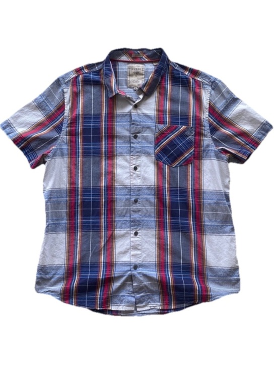 Guess Other - Men’s Guess Slim Fit Button Up Short Sleeve Shirt Blue and Red Plaid Size XL